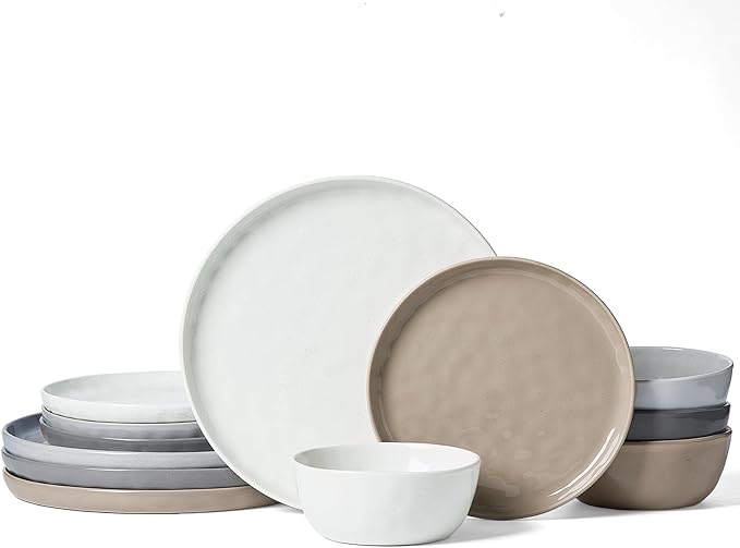 Famiware Mars Plates and Bowls Set, 12 Pieces Dinnerware Sets, Dishes Set for 4, Multi-color
