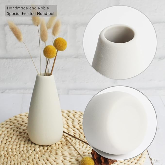 YANLING 6 Pack Small White Vase for Home Decor, 5 inch Modern Ceramic Vases for Pampas Grass, Boho Vase White Vases for Dried Flowers, Wedding Dinner Table Party
