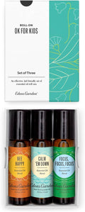 Edens Garden OK For Kids Essential Oil Roll-On 3 Set – 100% Pure Therapeutic Grade, Natural Aromatherapy Blends – Gentle & Pre-Diluted, Includes Bee Happy, Calm 'Em Down & Focus, 10 ml Roll-On/ 3 Pack