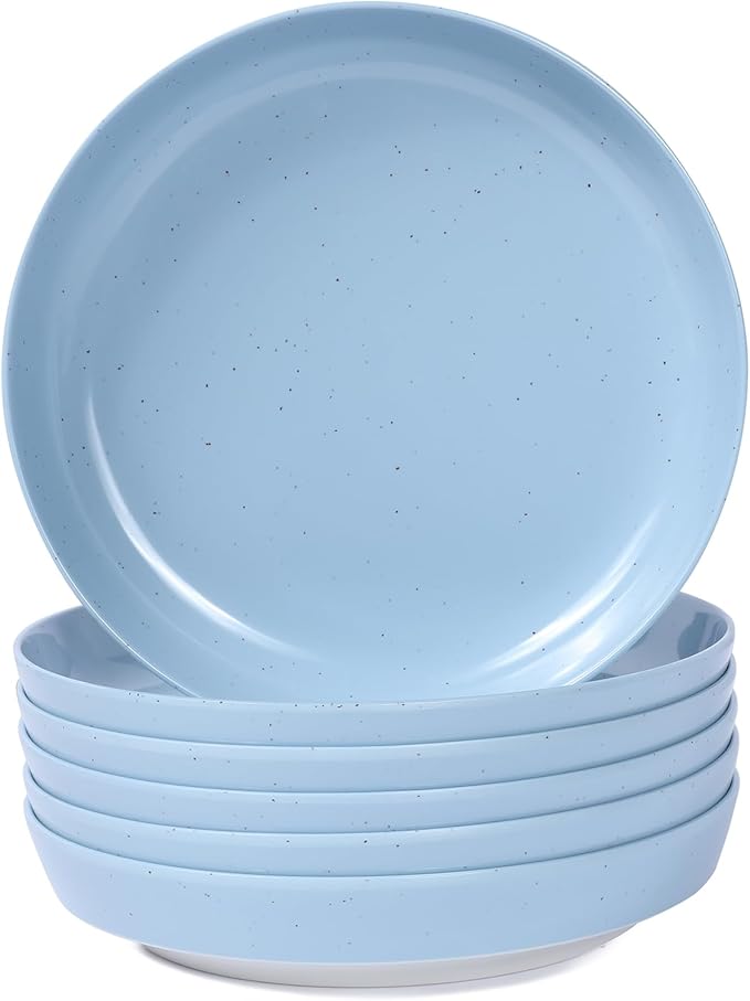 Webbylee 8.25" Melamine Pasta Bowls Set of 6-28oz Melamine Large Salad Bows，Serving Bowls for Cereal, Fruit, Soup，Deep Enough for Kitchen and Dining Blue/Beige