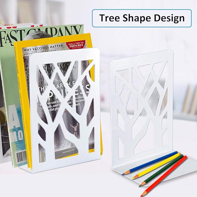 Book Ends, Bookends, Bookends for Shelves, Bookend, Book Ends for Heavy Books, White Metal Book Shelf Holder Home Decorative, Book Stoppers for Shelves, Bookend Supports 3 Pair