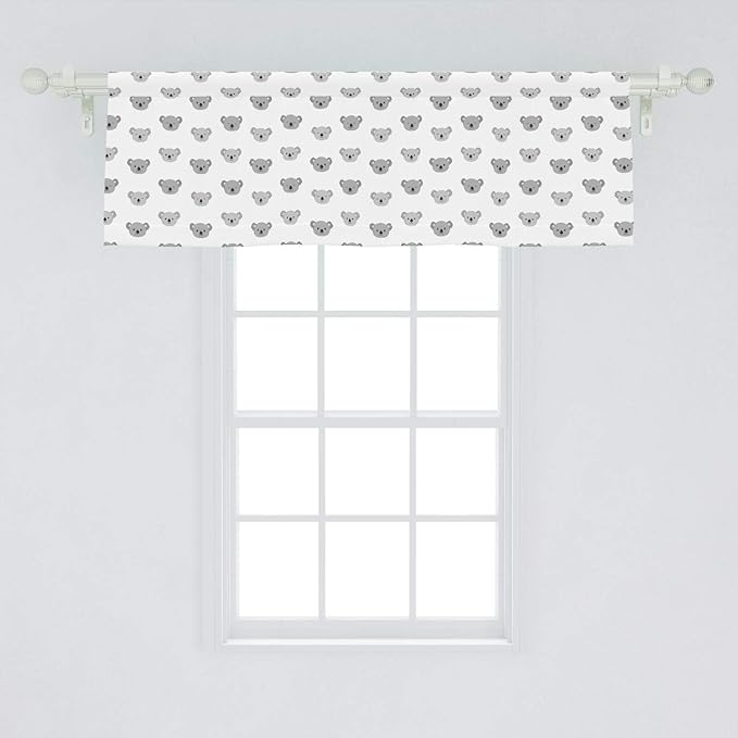 Lunarable Koala Window Valance, Continuous Happy Exotic Animals Head Simplistic Pattern, Curtain Valance for Kitchen Bedroom Decor with Rod Pocket, 54" X 18", Pale Taupe Charcoal Grey