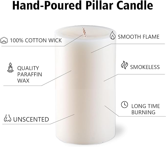 Ivory Pillar Candles – 2.8x4 Unscented Candle Set of 12 – Dripless, Smokeless, and Clean Burning Household Large Decorative Table Candles – Perfect for Weddings, Parties, Dinners