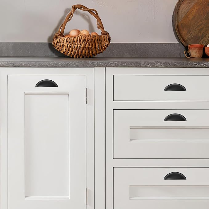 khtumeware 5 Pack 3-3/4" Drawer Pulls Matte Black Cabinet Cup Pulls Kitchen Hardware Cabinet Handles Drawer Handles Knobs 3-3/4 inch Hole Center