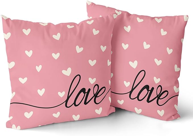 Giwawa Valentines Day Pillow Covers Set of 2 Pink Love Hearts Throw Pillowcases Romantic Double Sided Decorative Cotton Square Cushion Covers 20x20inch for Sofa Couch Bedding Wedding Anniversary