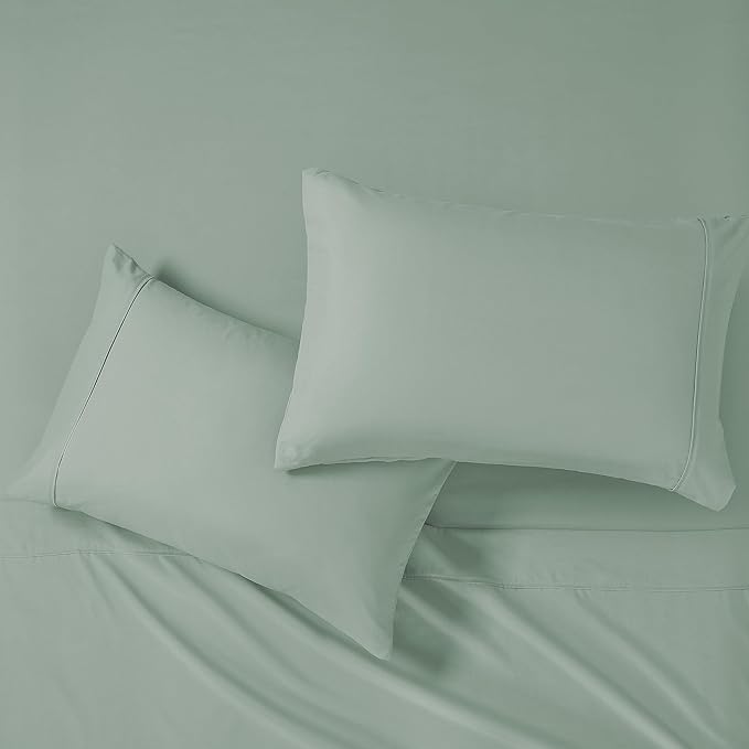 Modern Threads Soft Microfiber Solid Sheets - Luxurious Microfiber Bed Sheets - Includes Flat Sheet, Fitted Sheet with Deep Pockets, & Pillowcases Seafoam King