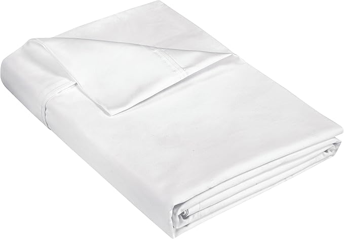 400 Thread Count 100% American Grown Cotton White Flat Sheet Only - Cooling Sheets - Luxury Sateen Weave - Twin Size Flat Sheet Sold Separately - Super Soft Cotton Top Sheets (Twin, Signature White)
