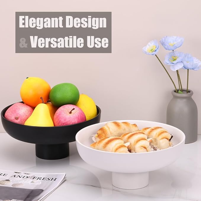 Modern Large White Fruit Bowl - Concrete White Pedestal Decorative Bowls, Handicraft Multi-Functional Key, Candy Bowl, Centerpiece for Entry Table, Kitchen Island Counter, Coffee Table Home Decor
