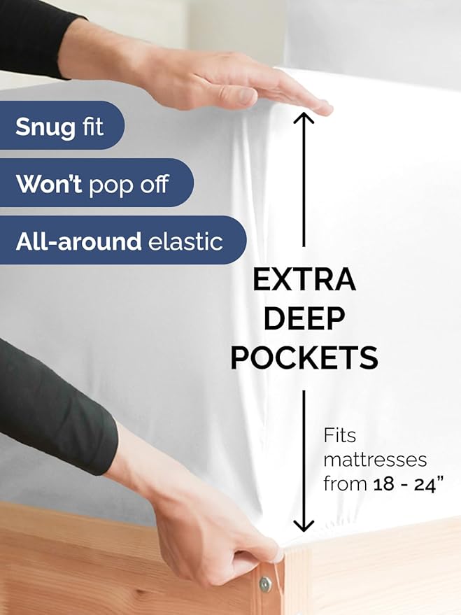 Extra Deep Twin XL Sheet Set - 4 Piece Breathable & Cooling Sheets - Hotel Luxury Bed Sheets Set - Easy & Secure Fit - Soft, Wrinkle Free & Comfy Sheets Set - White Sheet Set with Extra Deep Pockets