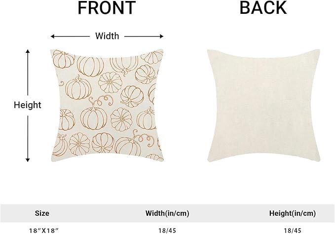 Fall Pillow Covers 18 x 18 Inch, Burnt Orange Pumpkin Decor Throw Pillows for Home Couch Bed, Autumn Harvest Thanksgiving Decorative Pillowcase Linen Cushion Cover Set of 2