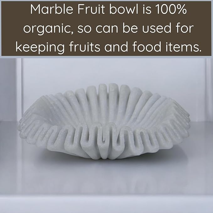 Marble Ruffle Bowl Handcrafted Decorative ScallopBowls - Antique Catchall Jewelry Dish Fruit Organizer for Home & Kitchen (6 inches)