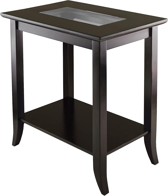 Winsome Genoa 25.04 x 23.94 x 16.3-Inch Composite Wood End Table with Glass Top, Dark Brown (92419)
