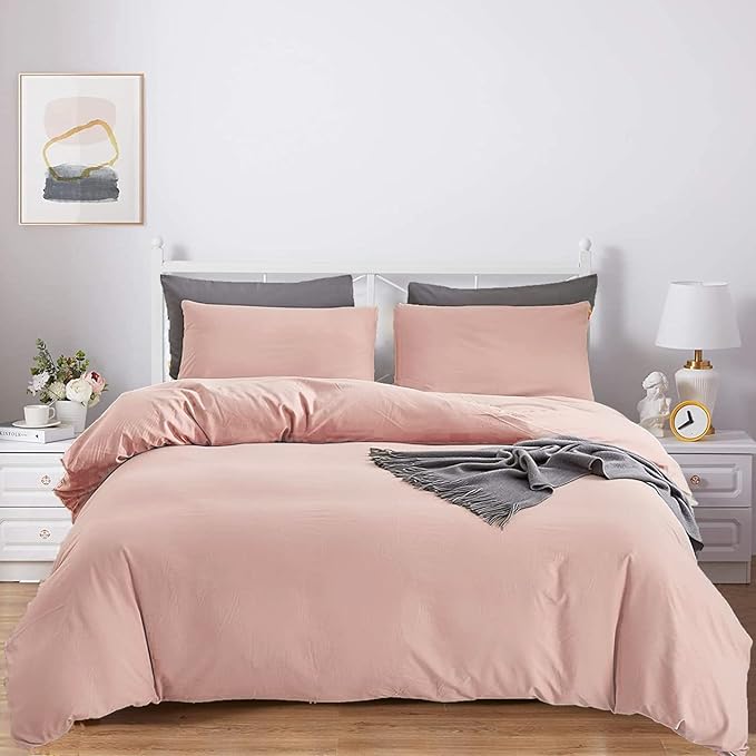KAREVER Blush Pink Comforter Set Women Full Size Bedding Quilt Set Girls 3 PCs Bed Set Durable Breathable Blanket