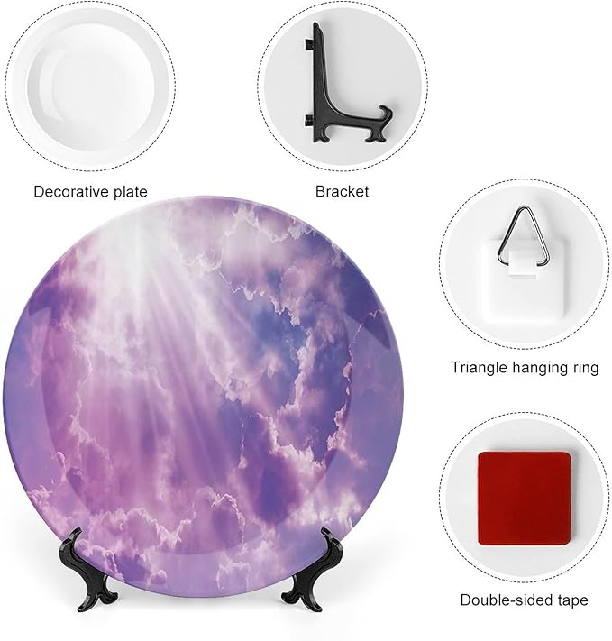 XISUNYA 7 Inch Decorative Plate, Apartment Decor Dinner Plate, Dramatic Magical Sky Sun and Heavy Clouds Sunlights Print Ornament Display Plate Handmade Plate Wedding Christmas Thankgiving Gifts