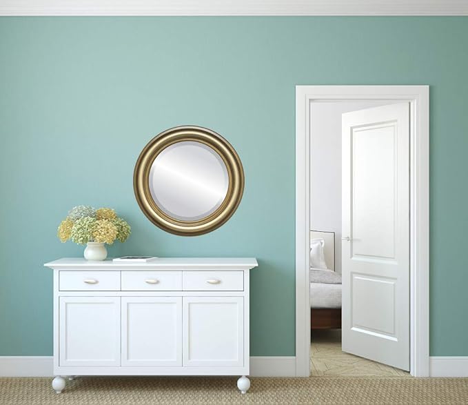 OVALCREST Round Beveled Wall Mirror for Home Decor - Philadelphia Style - Desert Gold - 22x22 Outside Dimensions