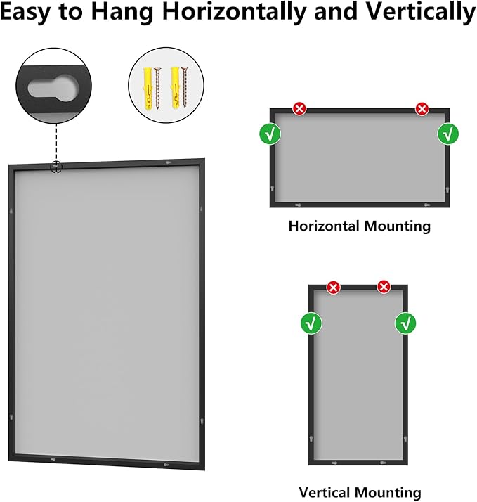 Koonmi Bathroom Mirror 36x55 Bathroom Wall-Mounted Mirrors, Modern Vanity Mirror for Bedroom, Living Room, Aluminum Alloy Frame Allow to Hang Horizontally or Vertically