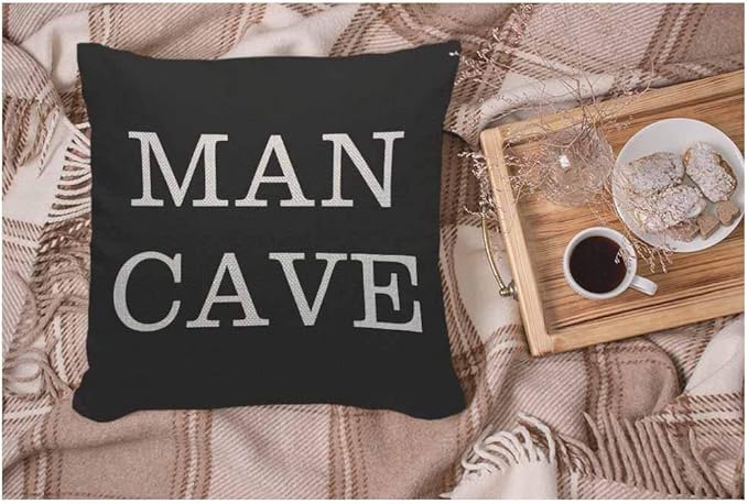 WONDERTIFY Pillow Cover Man Cave on White Black Background - Soft Linen Pillow Case for Decorative Bedroom/Livingroom/Sofa/Farm House - Couch Pillow Cushion Covers 18x18 Inch 45x45 cm