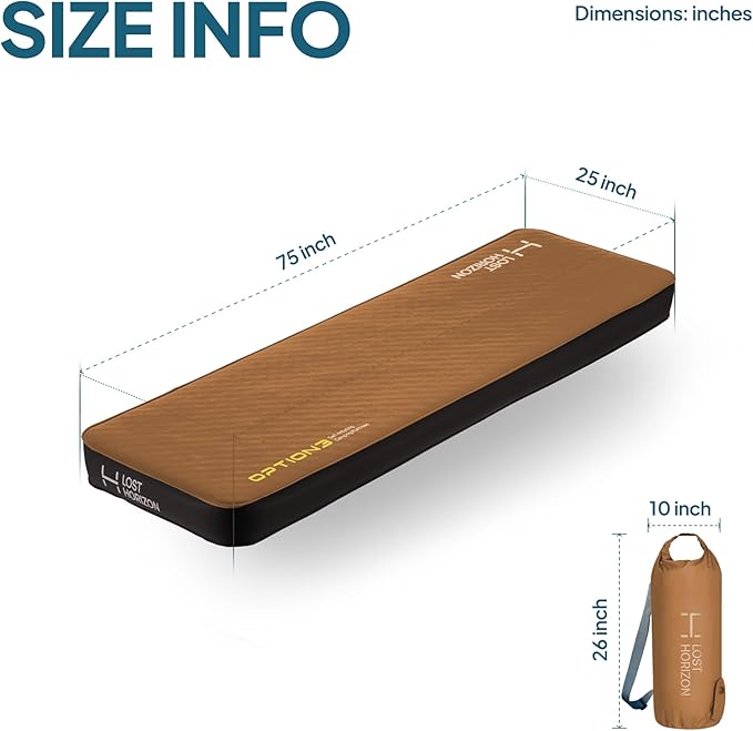 LOSTHORIZON Air & Foam Camping Mattress, Self-Inflating Sleeping Pad, 4.5" Thick, with Pump Sack, Cot