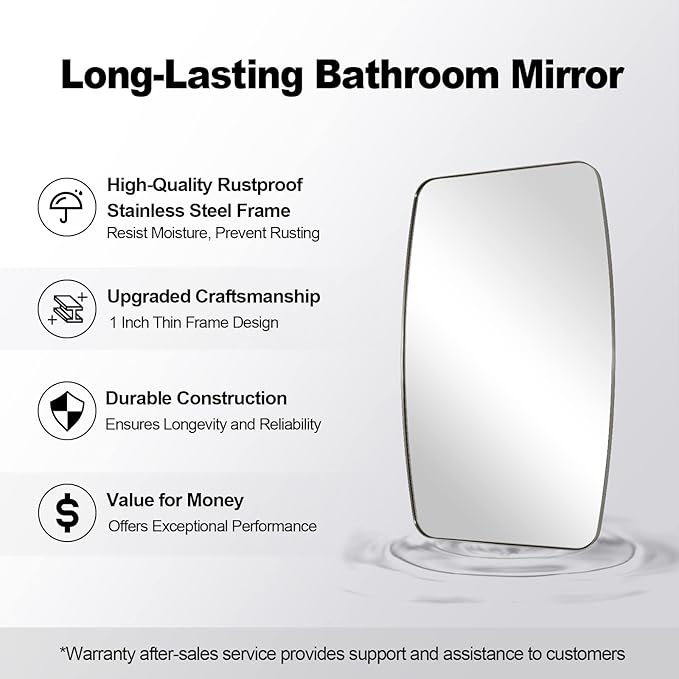 ANDY STAR Brushed Nickel Bathroom Mirror, 20x30’’ Oval Mirror for Bathroom, Brushed Nickel Oblong Mirror with Metal Frame Wall Mounted for Living Room, Bedroom