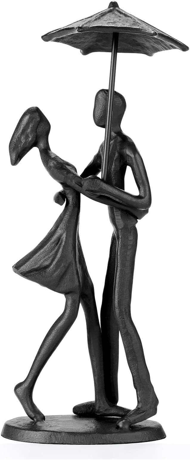 Loving Couple Under Umbrella Bronze Sculpture, Handcrafted Art Metal Statue Romantic Art Iron Statue 6th 11th 20th 40th 50th for Couple