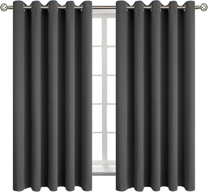 BGment Blackout Curtains for Bedroom - Grommet Thermal Insulated Room Darkening Curtains for Living Room, Set of 2 Panels (70 x 63 Inch, Dark Grey)