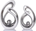 Silver Ceramic Home Decor, Ceramic Abstract 2 Piece Set, Mid-Century Modern Art Decor and Accessories, Living Room Coffee Table Dining Table Center Foyer Entry Table Decoration