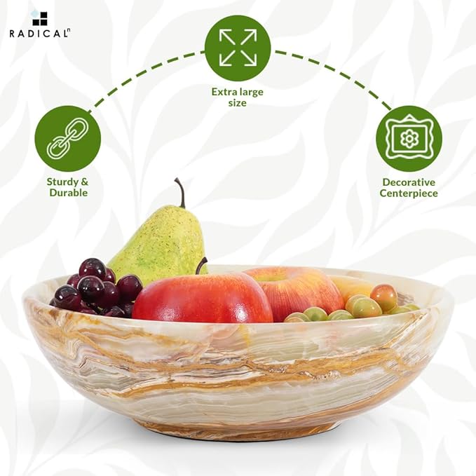 Radicaln Marble Fruit Bowl 10" Inches Green Onyx Handmade Fruit Dish for Kitchen Counter, Decorative Bowl for Dining Table, Coffee Table Centerpiece, Banana Holder, Home Decor Accent & Candy Bowl