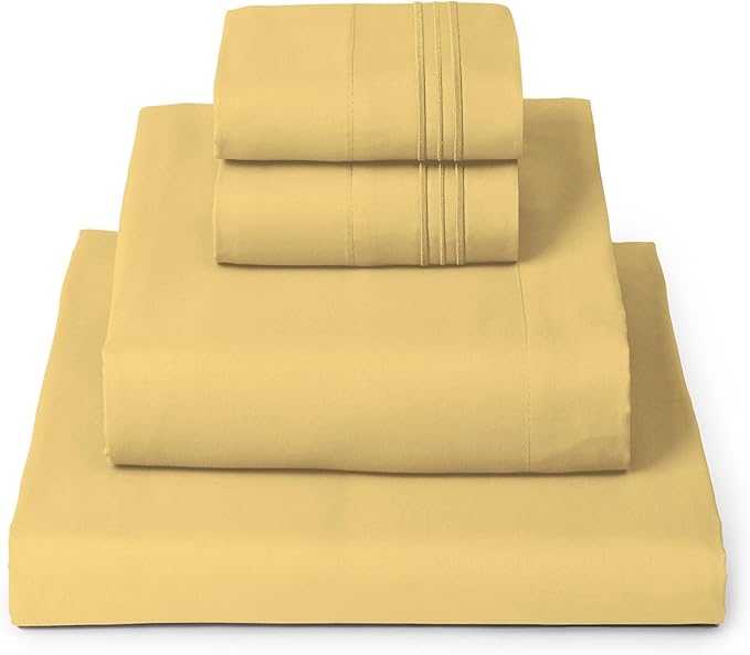 Mellanni Queen Sheets Set - 4 PC Iconic Collection Bedding - Hotel Luxury, Extra Soft, Cooling Bed Sheets - Wrinkle, Fade, Stain Resistant (Queen, Yellow)