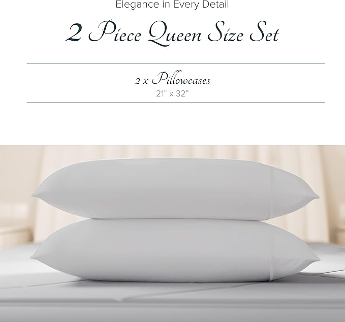 Carressa Linen 100% Egyptian Cotton Pillow Cases Standard/Queen Size Set of 2 - Luxury 1500 Thread Count Sateen Light Grey Pillow Cases, Silky Soft Cotton Pillowcases Fits Standard & Queen Pillows