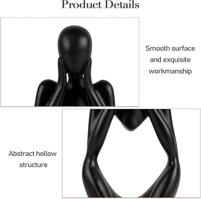 Creative Resin Thinker Minimal Abstract Art Sculpture Statue Figurines Home Office Bookshelf Desktop Decor (Black, Focus, Small)