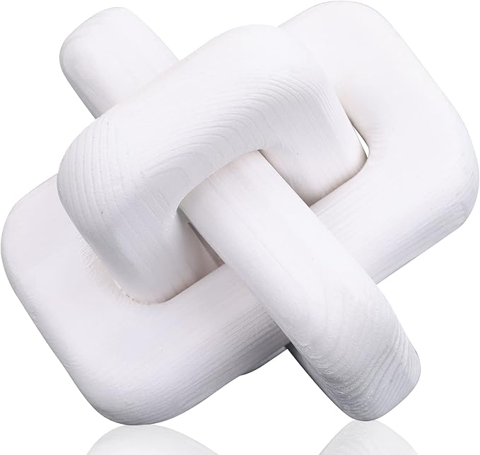 Wood Knot Decor Boho Hand-Carved White Wood Chain Knot Decor for Bookshelf, Shelf, Entryway Table, Coffee Table, Living Room TV Stand, Farmhouse Rustic Decor Aesthetics (White)
