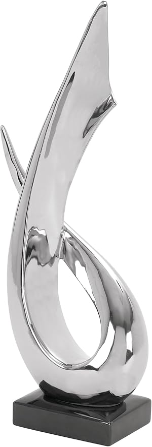 Deco 79 Porcelain Ceramic Abstract Decorative Sculpture Home Decor Statue with Black Base, Accent Figurine 8" x 4" x 17", Silver