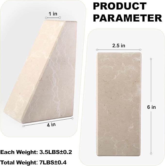 Marble Bookends for Heavy Books, Decorative Book Ends for Shelves, Durable and Heavy-Duty Stone Bookends for Hardback Book & CDS, Unique Book Stopper & Holder, New Jura Beige-Vein, Set of 2