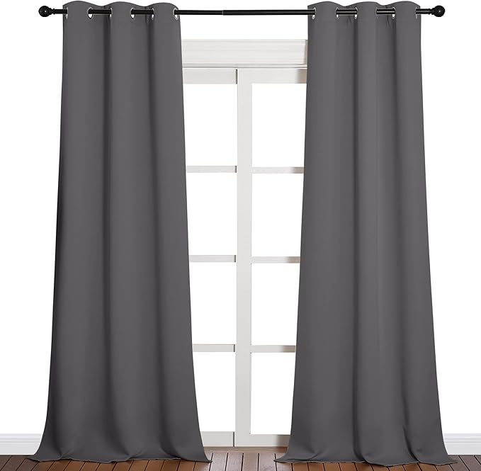 NICETOWN Thermal Insulated Blackout Curtains - Grommet Top Window Treatment Drapes for Hall (2 Panels, W42 x L90 inches, Grey)