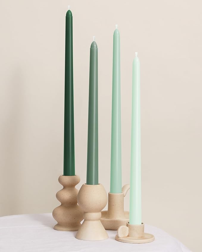 Viyffo Taper Candles 12 Inch 4 Pack Green, 9 Hour Burn Unscented Dripless & Smokeless Decorative Candles for Dinner, Wedding & Home Decor