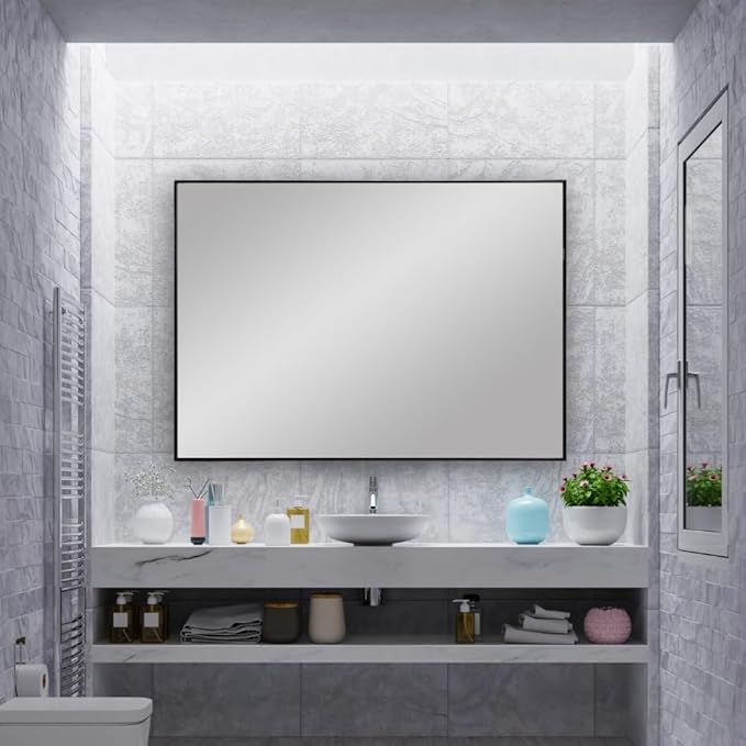 Frame My Mirror Black Metal Framed Mirror, 36" x 48", True Reflections Glass, Black Finish, Stanton Design, Hangs Horizontally or Vertically, Built in The USA