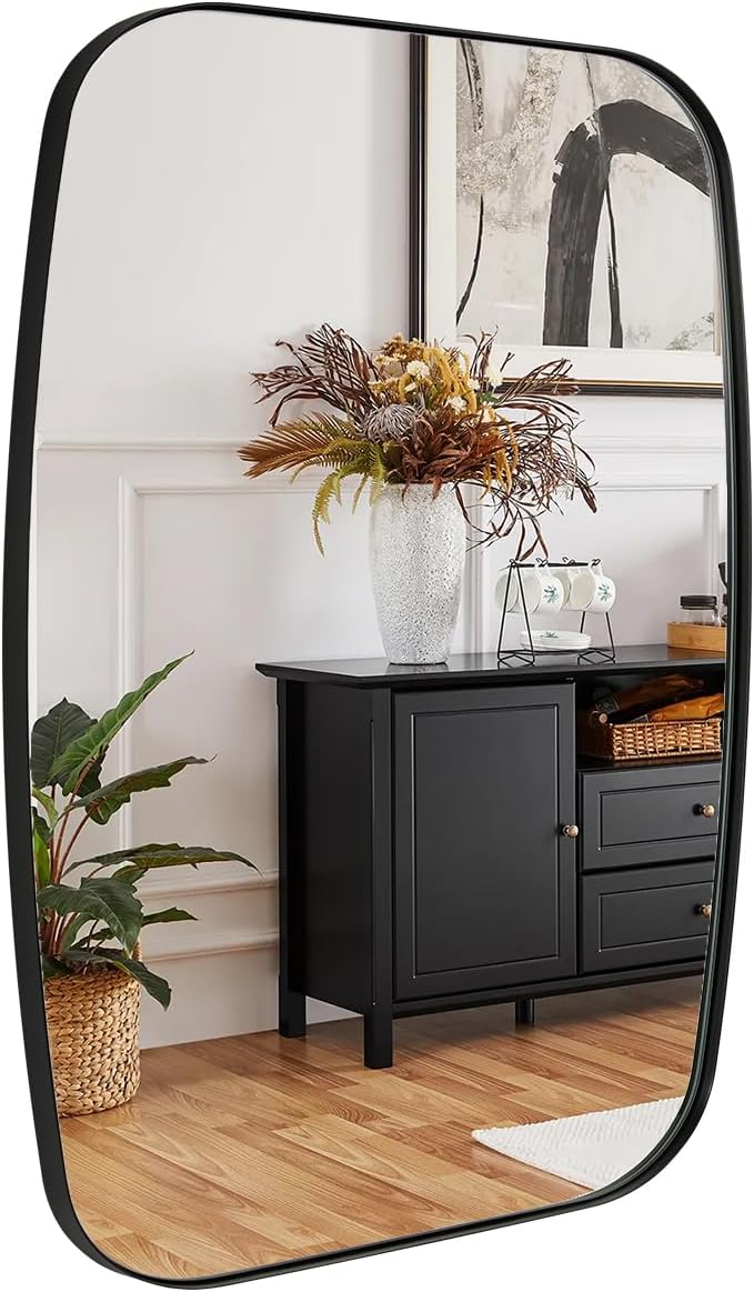 ANDY STAR Black Oblong Mirror, 32x40 Inch Black Oval Mirror for Bathroom with Stainless Steel Metal Frame, Wall Mouned for Bathroom, Living Room, Entryway