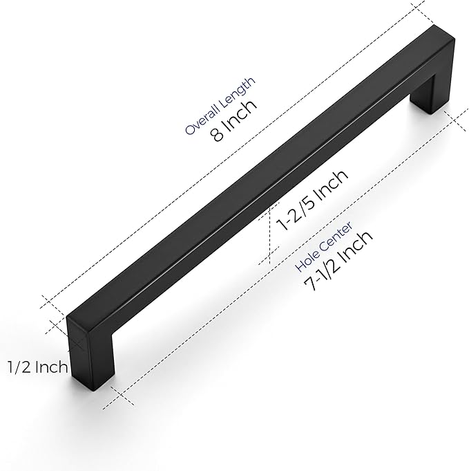 Ravinte 20 Pack 7-1/2 Inch Kitchen Square Cabinet Handles Matte Black Pulls Black Drawer Pulls Kitchen Cabinet Hardware for Cupboard Drawer Handles
