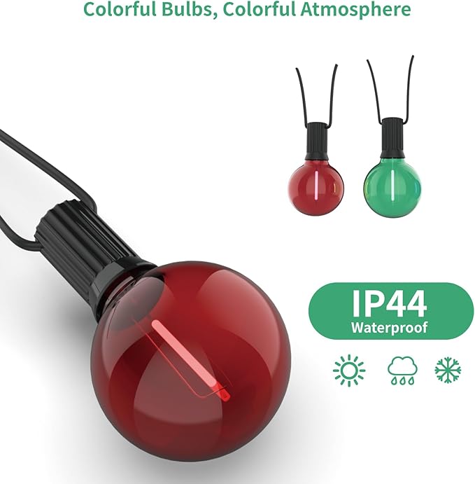 Meconard G40 Colored LED String Light Bulbs, Shatterproof LED 1 Watt Globe Replacement Bulbs, E12/C7 Candelabra Base,Red Light Bulb Green Light Bulb, 25 Pack