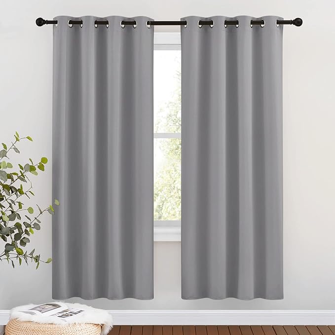 NICETOWN Blackout Window Curtains & Drapes 72" Long - Grommet Top Room Darkening Thermal Insulated for Bedroom/Living Room (2 Panels, 46 x 72 Inch, Silver Grey)