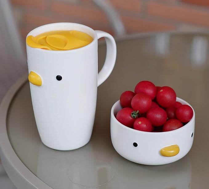 PURROOM Funny Cute Duck Bowl, Handmade Glaze Duck Safety Ceramics 17oz Soup Bowls, 4.6'' Rice Bowl. (500ML)