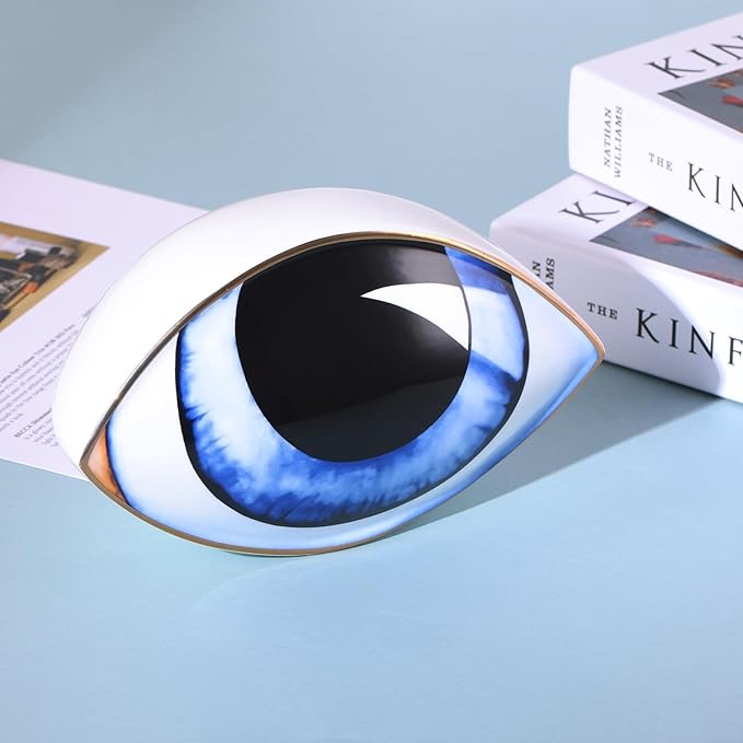 Big Eye Sculpture, Ceramic Eye Statue, Modern Design Decor Home Living Room, Entryway, Bedroom, TV Stand, Shelf, Spiritual Decor Dining Table Centerpiece (Blue)