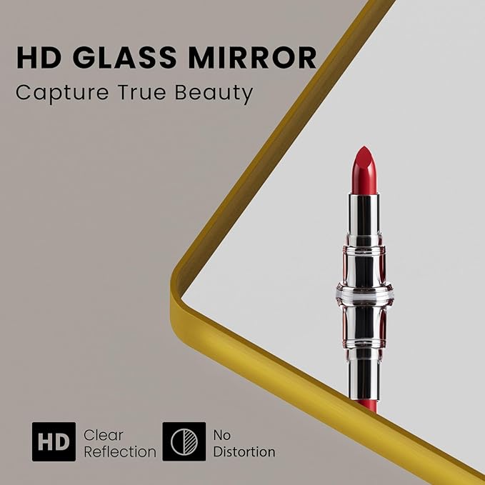 Gold Bathroom Mirror, 72x36 Inch Brushed Gold Metal Frame Mirror for Wall, Rounded Rectangle Bathroom Vanity Mirror, Tempered Glass, Anti-Rust, Horizontal/Vertical