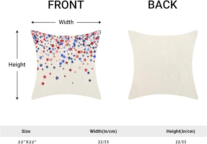 4th of July Pillow Covers 22 x 22 Inch, Red Blue White Patriotic Star Outdoor Decor Throw Pillows for Couch Bed, Independence Day Memorial Day Decorative Pillowcase Linen Cushion Cover Set of 2