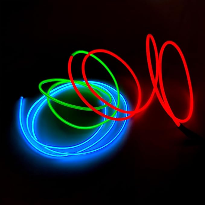 MaxLax EL Wire Mutilcolor, 2M Portable Battery Pack Neon Light Strip 360° Cuttable Glowing Rope Lights for Parties, Halloween, DIY Decoration