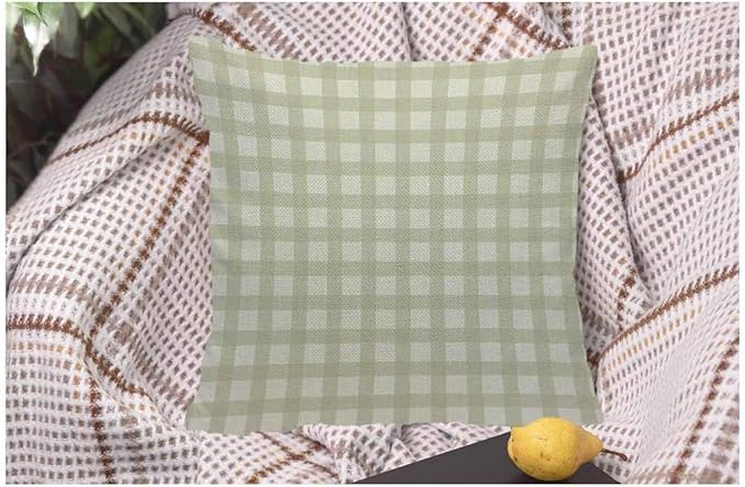 WONDERTIFY Throw Pillow Cover Case Buffalo Plaid Green - Soft Linen Pillow Case for Decorative Bedroom/Livingroom/Sofa/Farm House - Cushion Covers Couch Pillow 18x18 Inch 45x45 cm