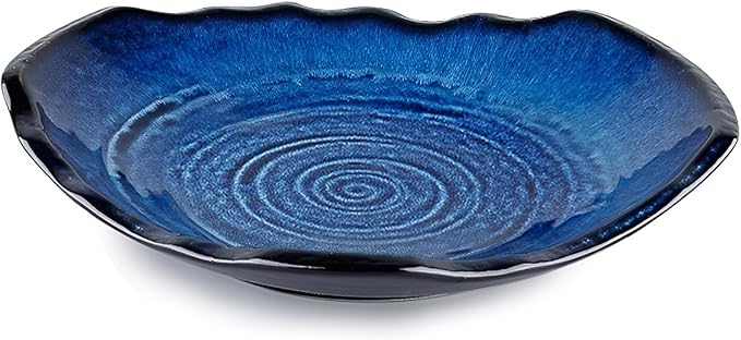Ceramic Decorative Bowl - 12" Large Blue Pottery, Blue Decorative Bowl, Porcelain Centerpiece Tray, Key Bowl for Entryway Table, Living Room, Dining, Trinket Dish, Gift Decor Tray