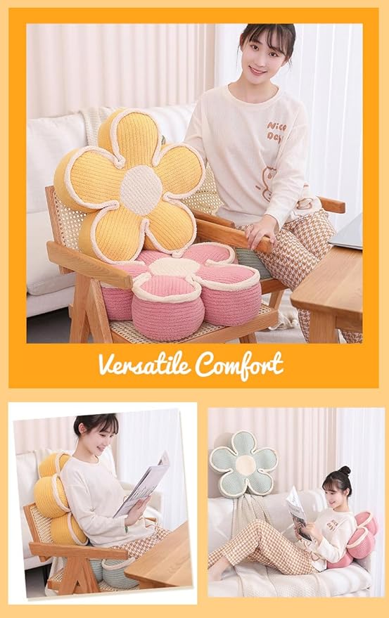 Sexysamba Flower Shaped Floor Seat Pillows Cushions 19.7" x 5.9", Cute Aesthetic Daisy Flower Decorative Throw Pillows Preppy Floor Seating Cushion for Girls Bedroom Room Sofa Chair Decor,Yellow