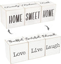 Rustic Home Decor - 4-Sided Wooden Blocks, Home Sweet Home&Thankful Grateful Blessed&Family Believe Faith&Love Live Laugh Sign, Modern Farmhouse Decorations for Shelf Tiered Tray Entryway Coffee Table