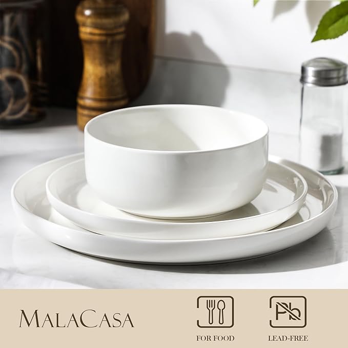 MALACASA 24 OZ Cereal Bowls, 5.8 Inch Soup Bowls Ceramic Bowl Sets of 4, Breakfast Bowls Set for Kitchen, Dishwasher Microwave Oven Safe, White, Series LUNA